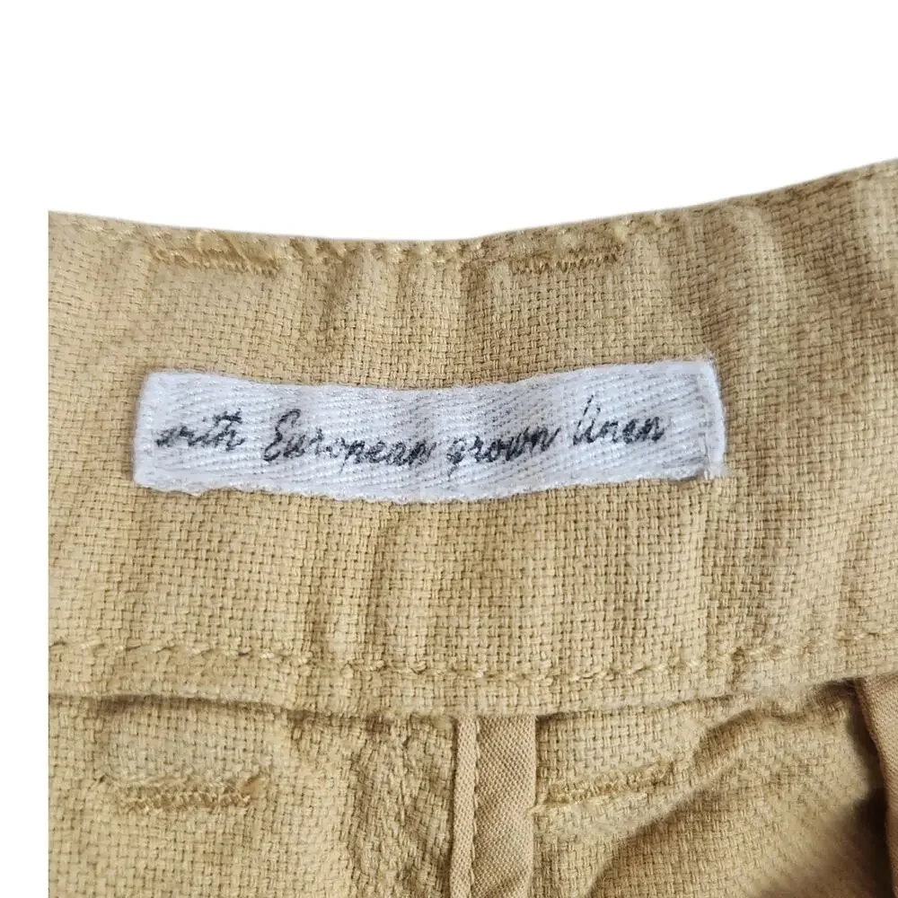 ZARA Men's European Linen Blend Trousers 32 x 27 Yellow Minimalist Ankle Pant